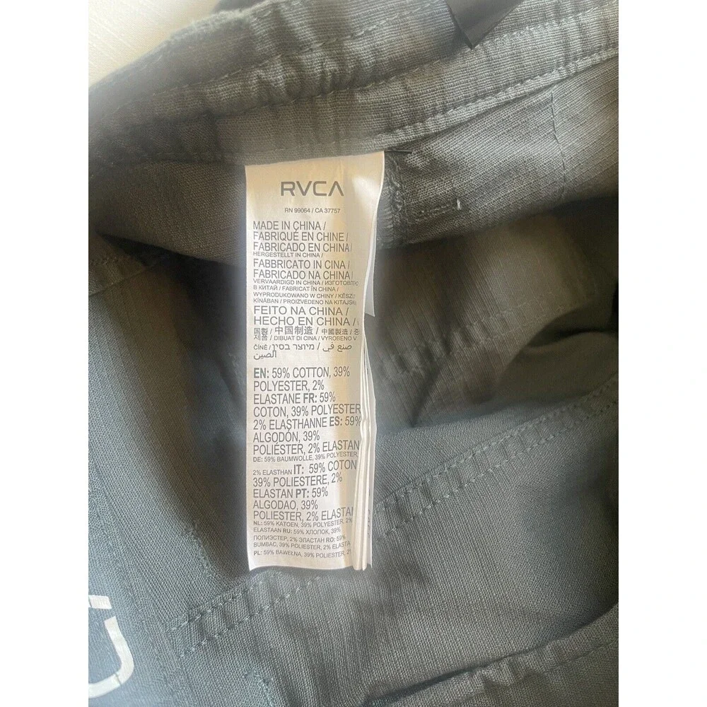 RVCA Hidden Drawstring 17” Cotton Polyester Blend Shorts In Dark Gray Sz 29 New